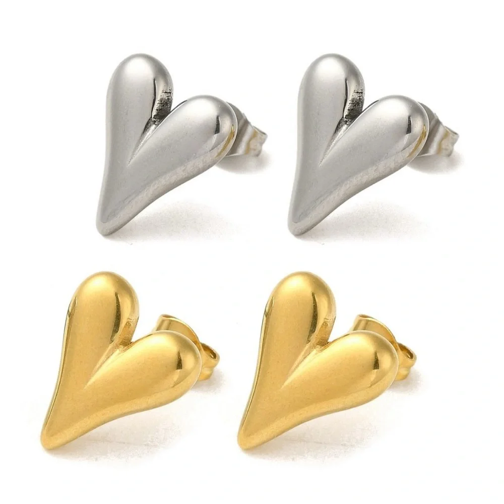 Stainless Steel Organic Heart Stud Earrings - Picture 2 of 2